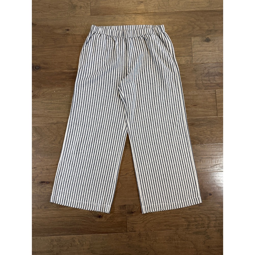 Caslon Navy White Striped Wide‎ Leg Pants Elastic Waist Womens Large